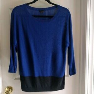 TALBOTS COLOR BLOCK BLUE-BLACK BLOUSE 3/4 SLEEVE